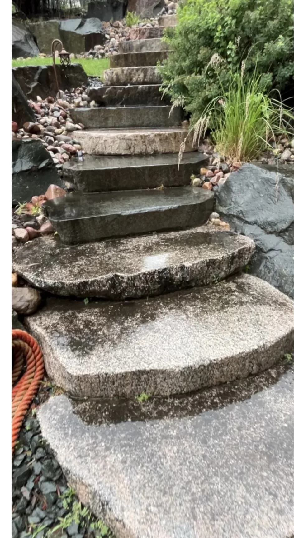 Natural stone garden steps, before
